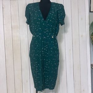 vintage jenny petites grenn floral Fit & Flare Dress with pockets size 10